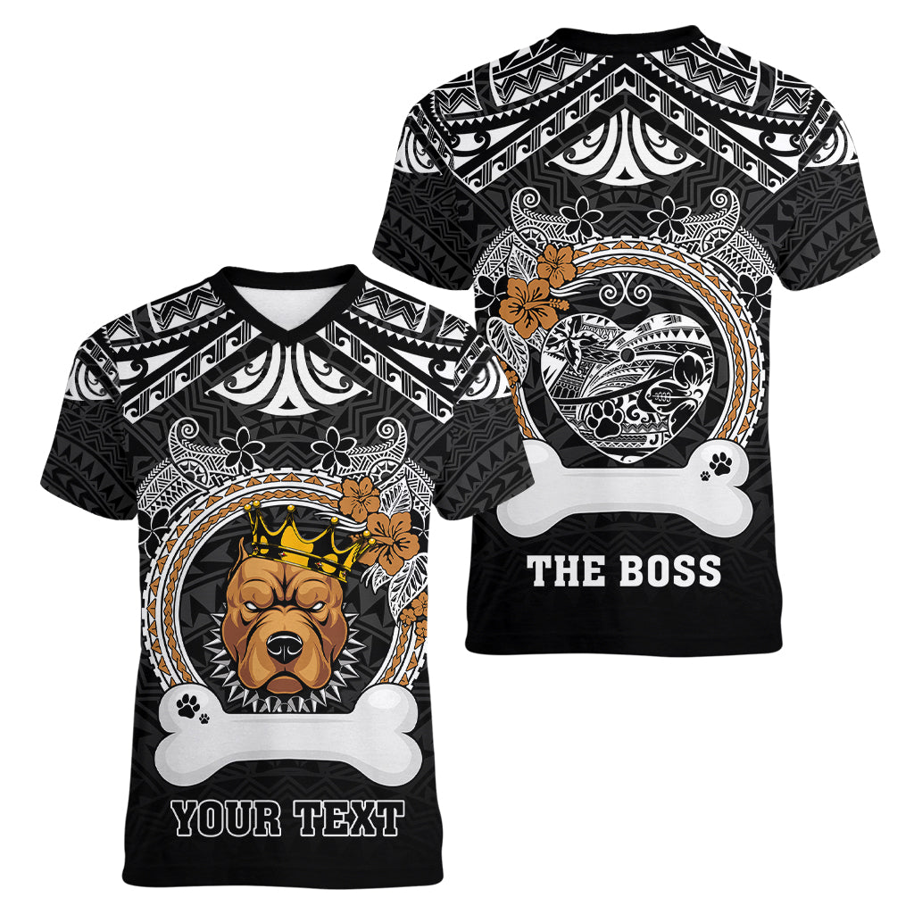 personalized-pitbull-dog-women-v-neck-t-shirt-with-polynesian-heart-name-tags