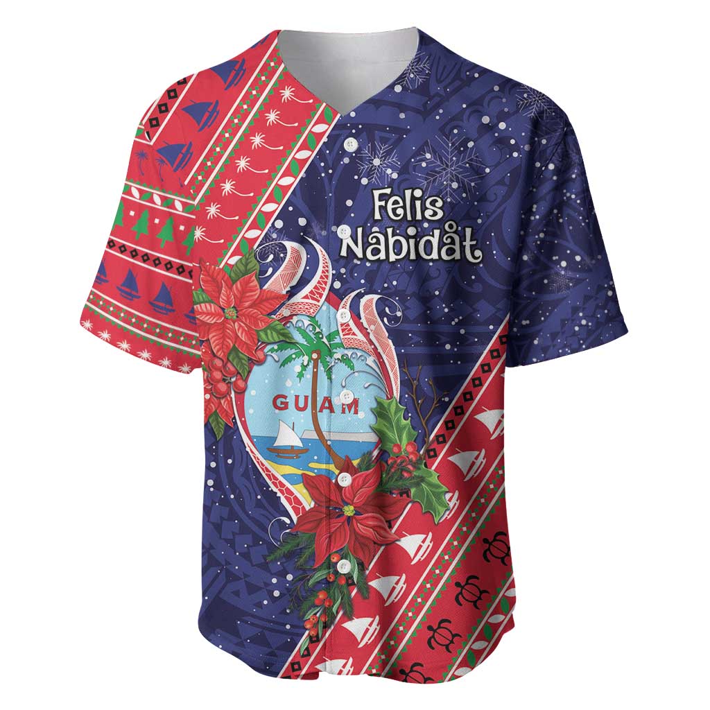 Guam Christmas Baseball Jersey Felis Nabidat Guaman Seal With Poinsettia