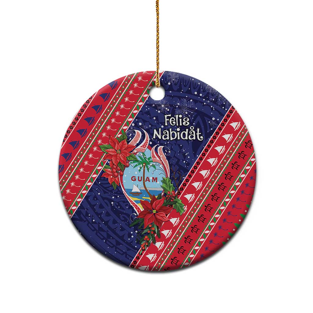 Guam Christmas Ceramic Ornament Felis Nabidat Guaman Seal With Poinsettia LT05 - Polynesian Pride