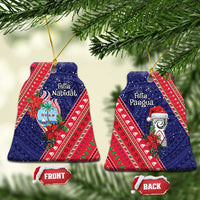 Guam Christmas Ceramic Ornament Felis Nabidat Guaman Seal With Poinsettia LT05 Bell Flake Blue - Polynesian Pride