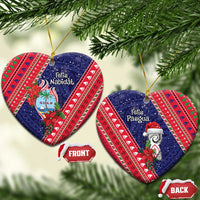 Guam Christmas Ceramic Ornament Felis Nabidat Guaman Seal With Poinsettia LT05 Heart Blue - Polynesian Pride