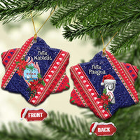 Guam Christmas Ceramic Ornament Felis Nabidat Guaman Seal With Poinsettia LT05 Snow Flake Blue - Polynesian Pride