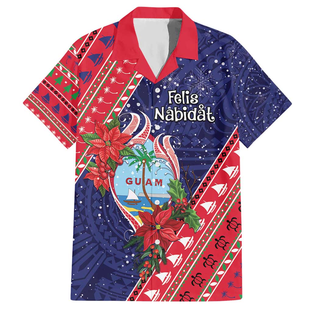 Guam Christmas Hawaiian Shirt Felis Nabidat Guaman Seal With Poinsettia