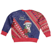 Guam Christmas Kid Ugly Christmas Sweater Felis Nabidat Guaman Seal With Poinsettia