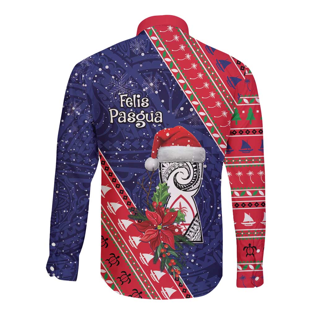 Guam Christmas Long Sleeve Button Shirt Felis Nabidat Guaman Seal With Poinsettia LT05 - Polynesian Pride