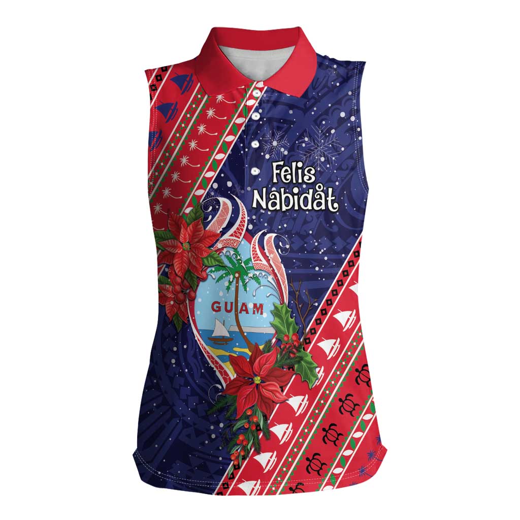 Guam Christmas Women Sleeveless Polo Shirt Felis Nabidat Guaman Seal With Poinsettia