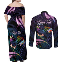Personalised Polynesia Memorial Couples Matching Off Shoulder Maxi Dress and Long Sleeve Button Shirt Always Remembered Dragonfly Polynesian Style