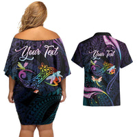 Personalised Polynesia Memorial Couples Matching Off Shoulder Short Dress and Hawaiian Shirt Always Remembered Dragonfly Polynesian Style