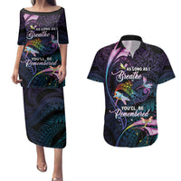 Personalised Polynesia Memorial Couples Matching Puletasi and Hawaiian Shirt Always Remembered Dragonfly Polynesian Style