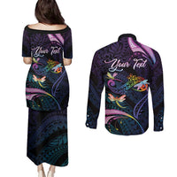 Personalised Polynesia Memorial Couples Matching Puletasi and Long Sleeve Button Shirt Always Remembered Dragonfly Polynesian Style