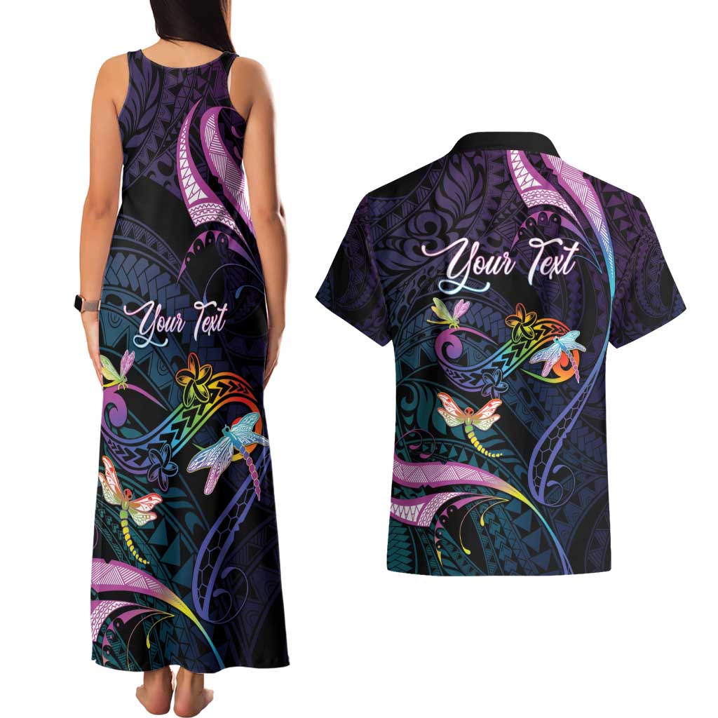Personalised Polynesia Memorial Couples Matching Tank Maxi Dress and Hawaiian Shirt Always Remembered Dragonfly Polynesian Style