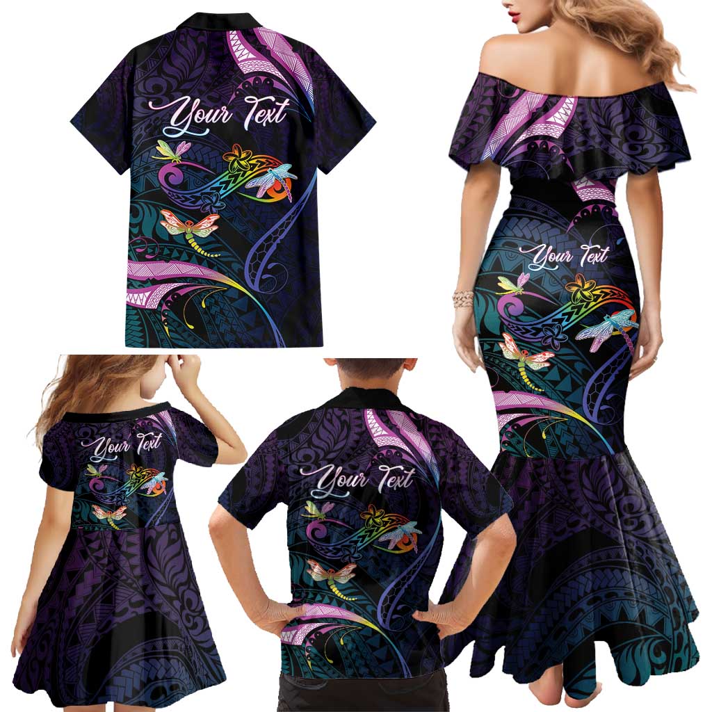 Personalised Polynesia Memorial Family Matching Mermaid Dress and Hawaiian Shirt Always Remembered Dragonfly Polynesian Style