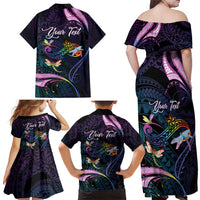 Personalised Polynesia Memorial Family Matching Off Shoulder Maxi Dress and Hawaiian Shirt Always Remembered Dragonfly Polynesian Style