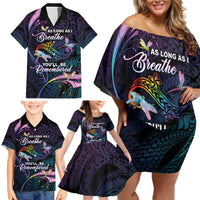 Personalised Polynesia Memorial Family Matching Off Shoulder Short Dress and Hawaiian Shirt Always Remembered Dragonfly Polynesian Style