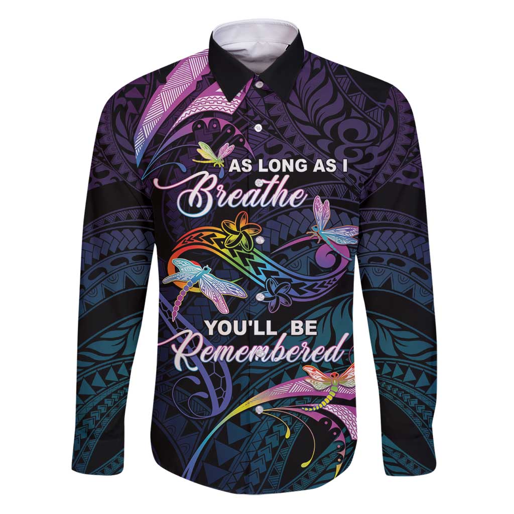 Personalised Polynesia Memorial Family Matching Puletasi and Hawaiian Shirt Always Remembered Dragonfly Polynesian Style