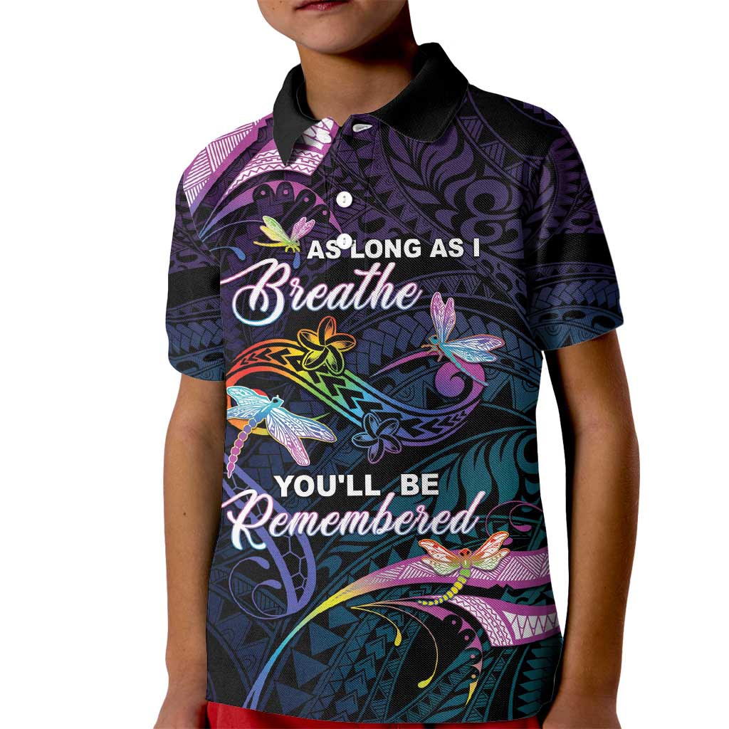 Personalised Polynesia Memorial Kid Polo Shirt Always Remembered Dragonfly Polynesian Style LT05 Kid Colorful - Polynesian Pride