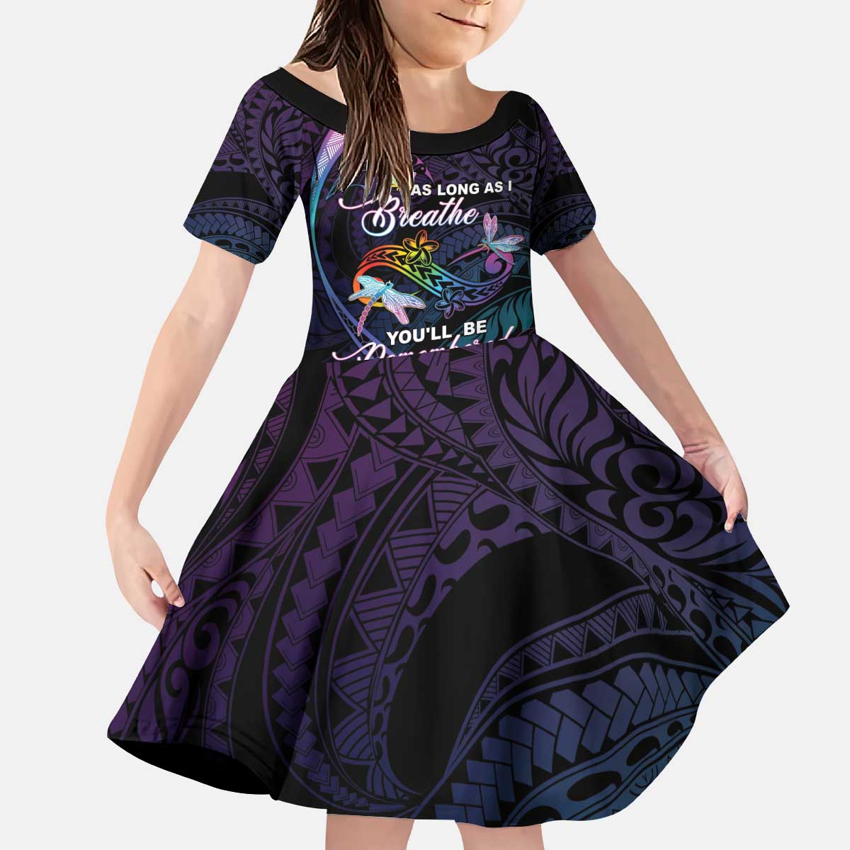 Personalised Polynesia Memorial Kid Short Sleeve Dress Always Remembered Dragonfly Polynesian Style LT05 KID Colorful - Polynesian Pride