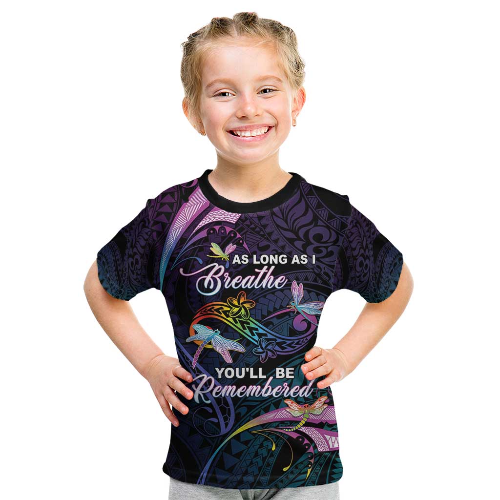 Personalised Polynesia Memorial Kid T Shirt Always Remembered Dragonfly Polynesian Style LT05 Colorful - Polynesian Pride