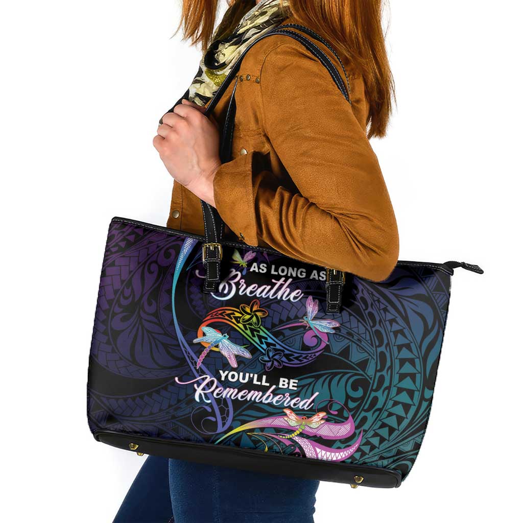 Polynesia Memorial Leather Tote Bag Always Remembered Dragonfly Polynesian Style LT05 Colorful - Polynesian Pride