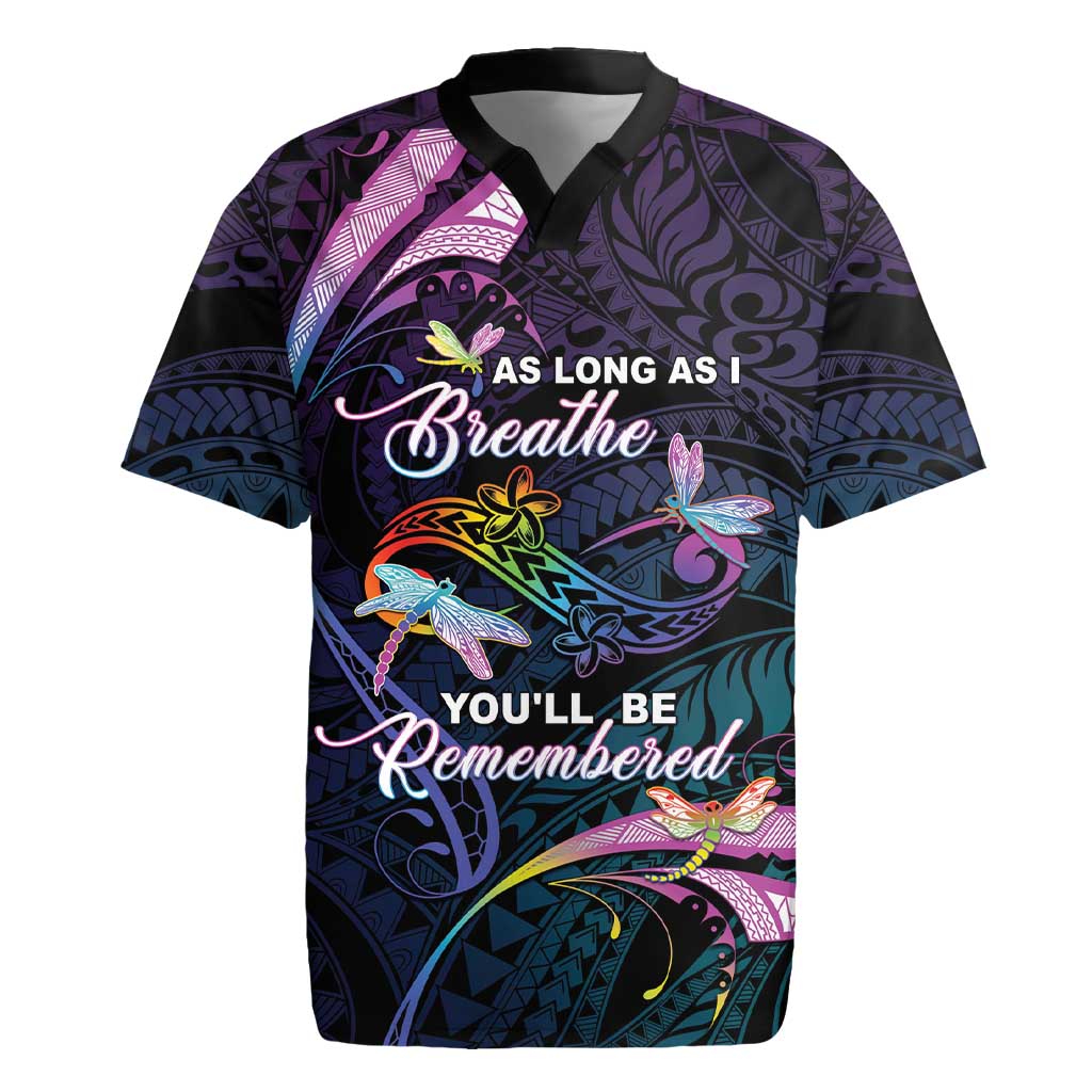 Personalised Polynesia Memorial Rugby Jersey Always Remembered Dragonfly Polynesian Style