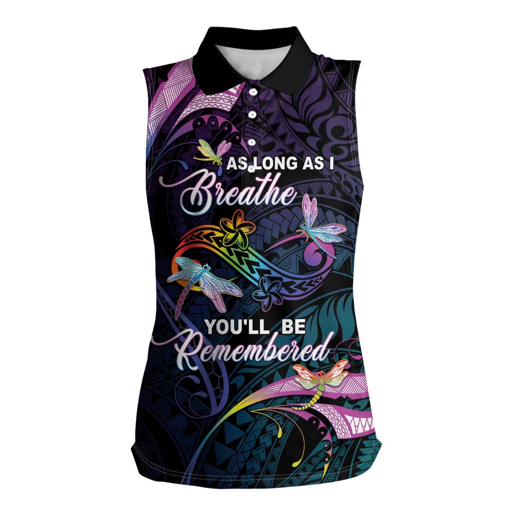 Personalised Polynesia Memorial Women Sleeveless Polo Shirt Always Remembered Dragonfly Polynesian Style LT05 Female Colorful - Polynesian Pride