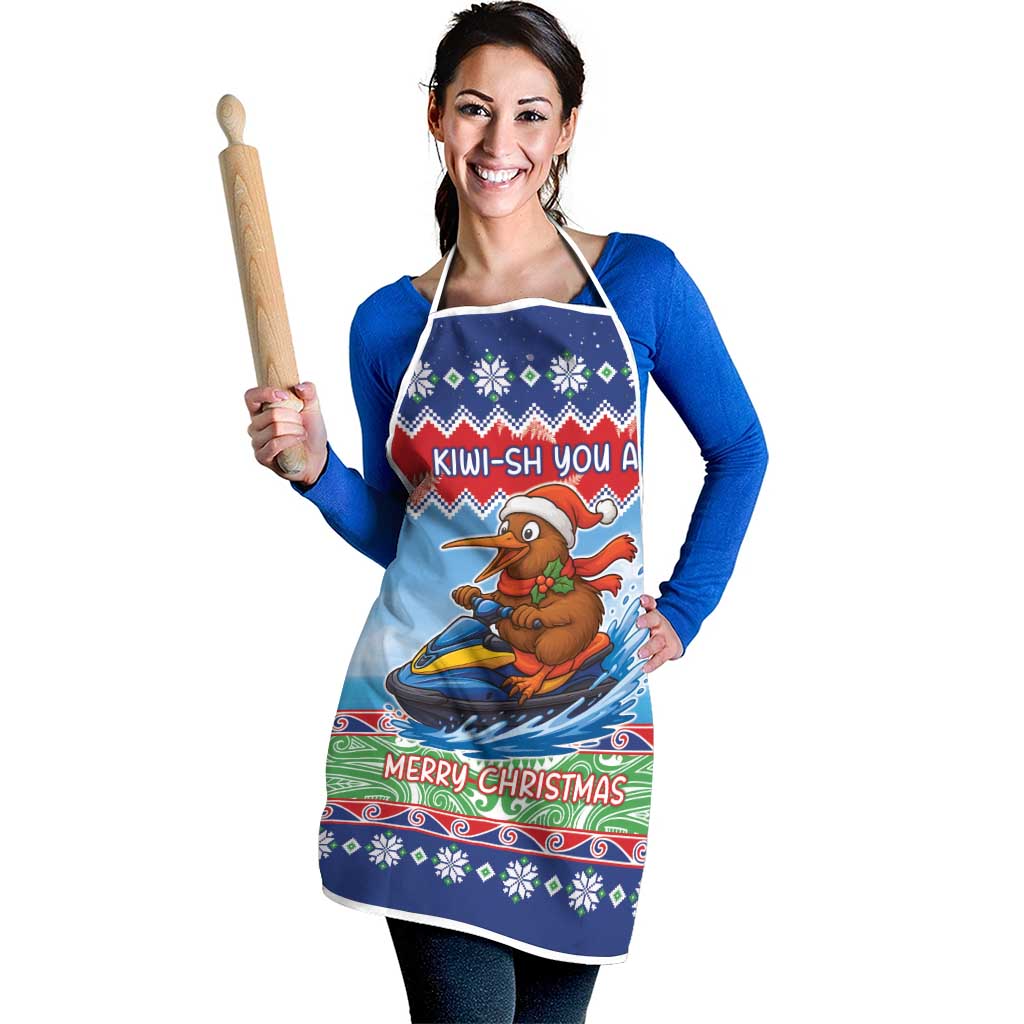 New Zealand Christmas Apron Funny Jet Ride Kiwi Xmas - Polynesian Pride