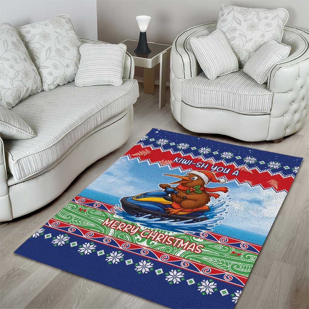 New Zealand Christmas Area Rug Funny Jet Ride Kiwi Xmas - Polynesian Pride