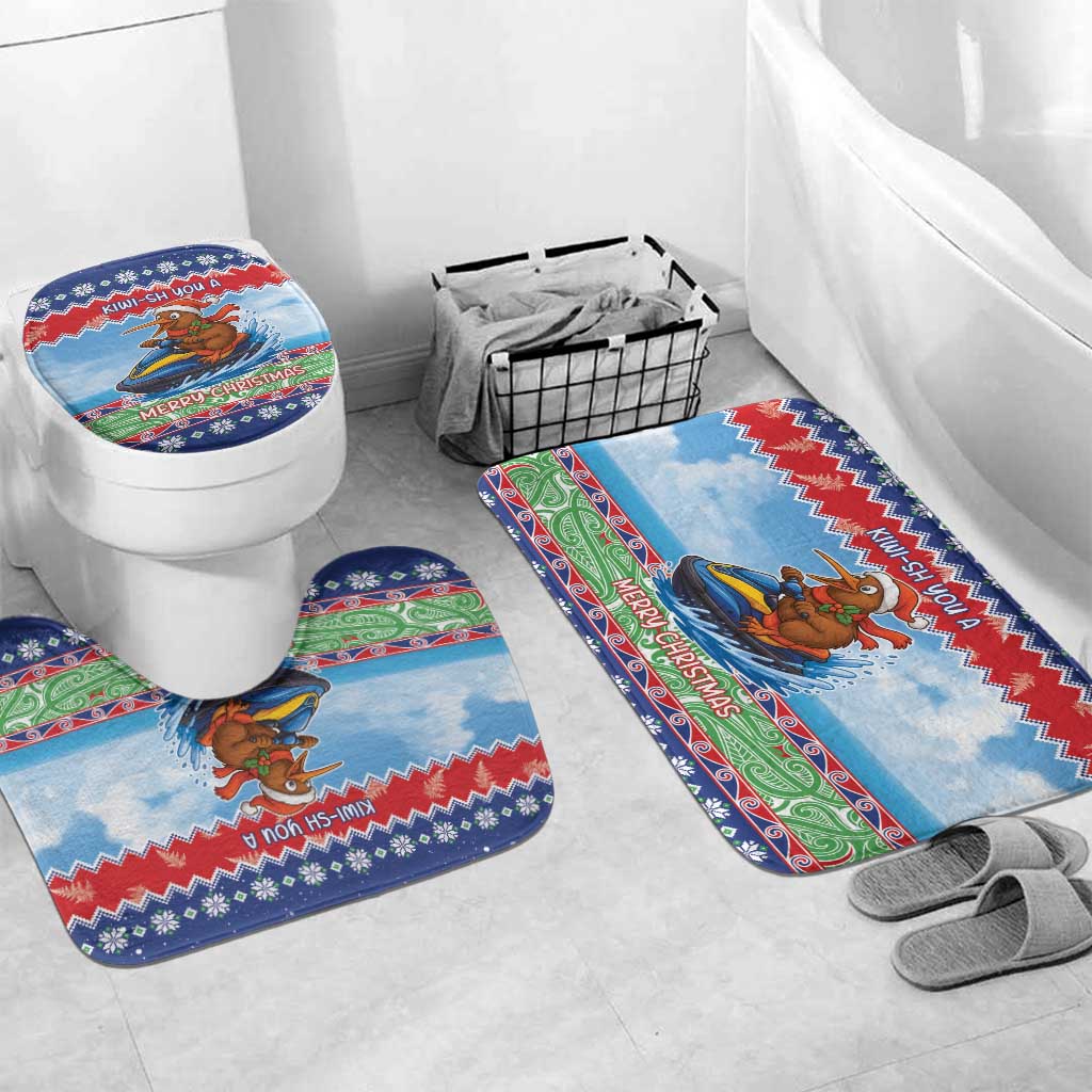 New Zealand Christmas Bathroom Set Funny Jet Ride Kiwi Xmas - Polynesian Pride