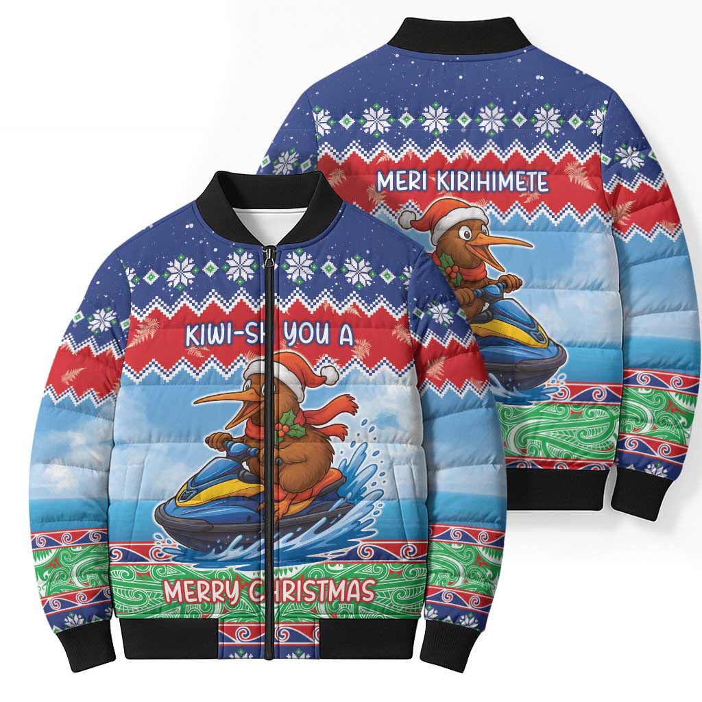 New Zealand Christmas Bomber Puffer Jacket Funny Jet Ride Kiwi Xmas - Polynesian Pride
