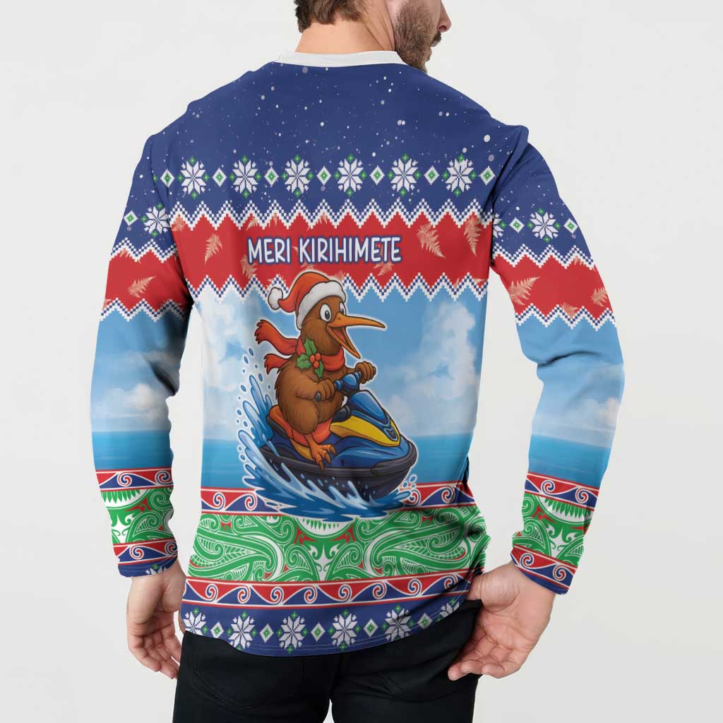 New Zealand Christmas Button Sweatshirt Funny Jet Ride Kiwi Xmas - Polynesian Pride