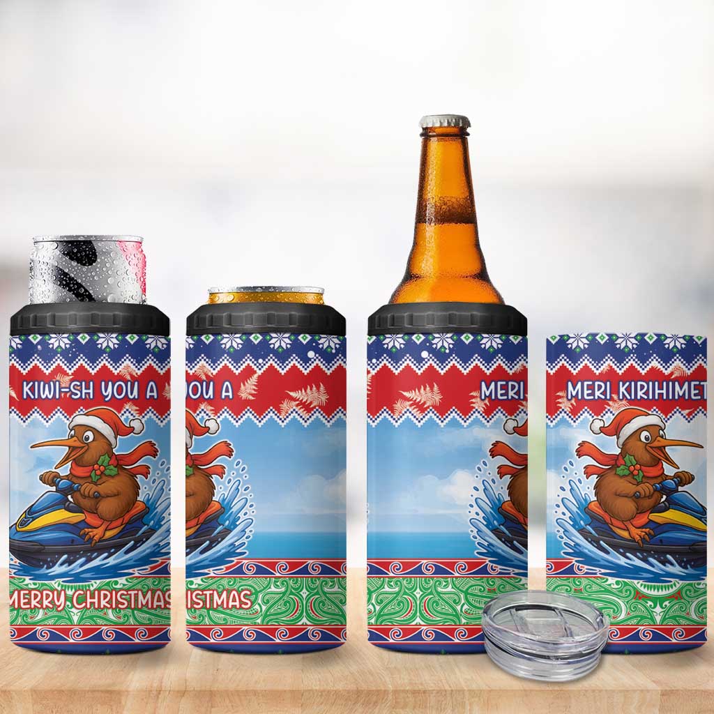 New Zealand Christmas 4 in 1 Can Cooler Tumbler Funny Jet Ride Kiwi Xmas - Polynesian Pride