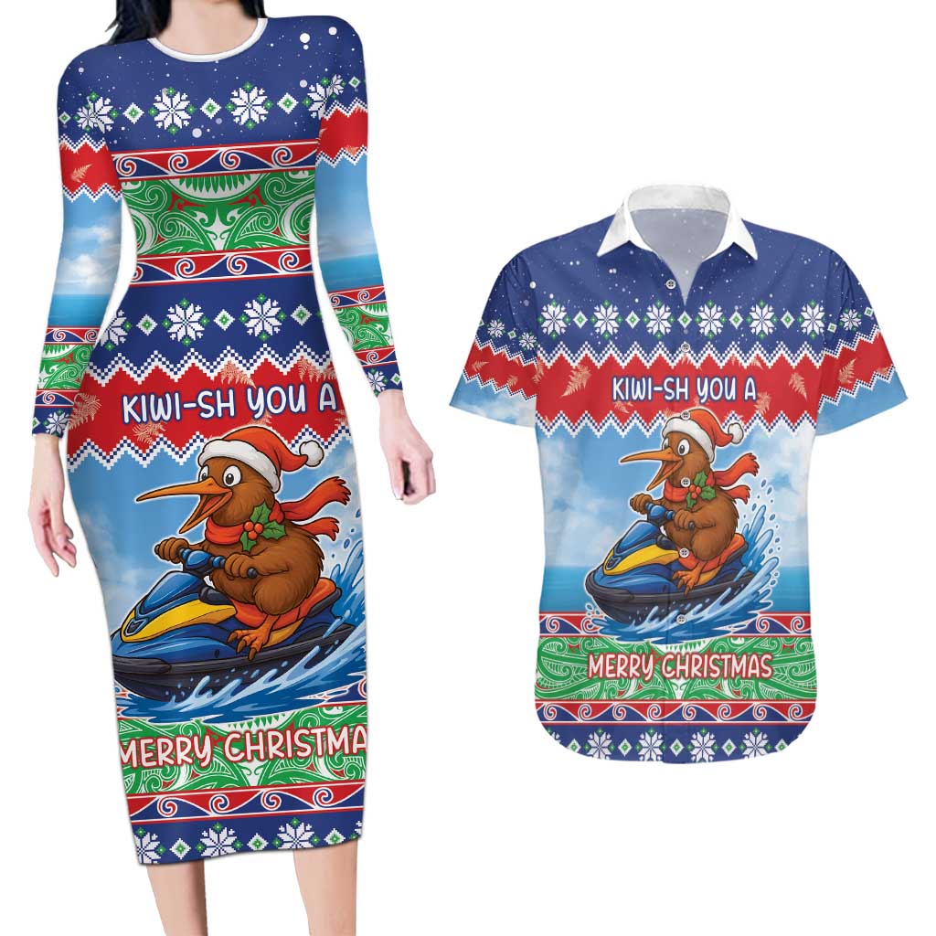 New Zealand Christmas Couples Matching Long Sleeve Bodycon Dress and Hawaiian Shirt Funny Jet Ride Kiwi Xmas - Polynesian Pride