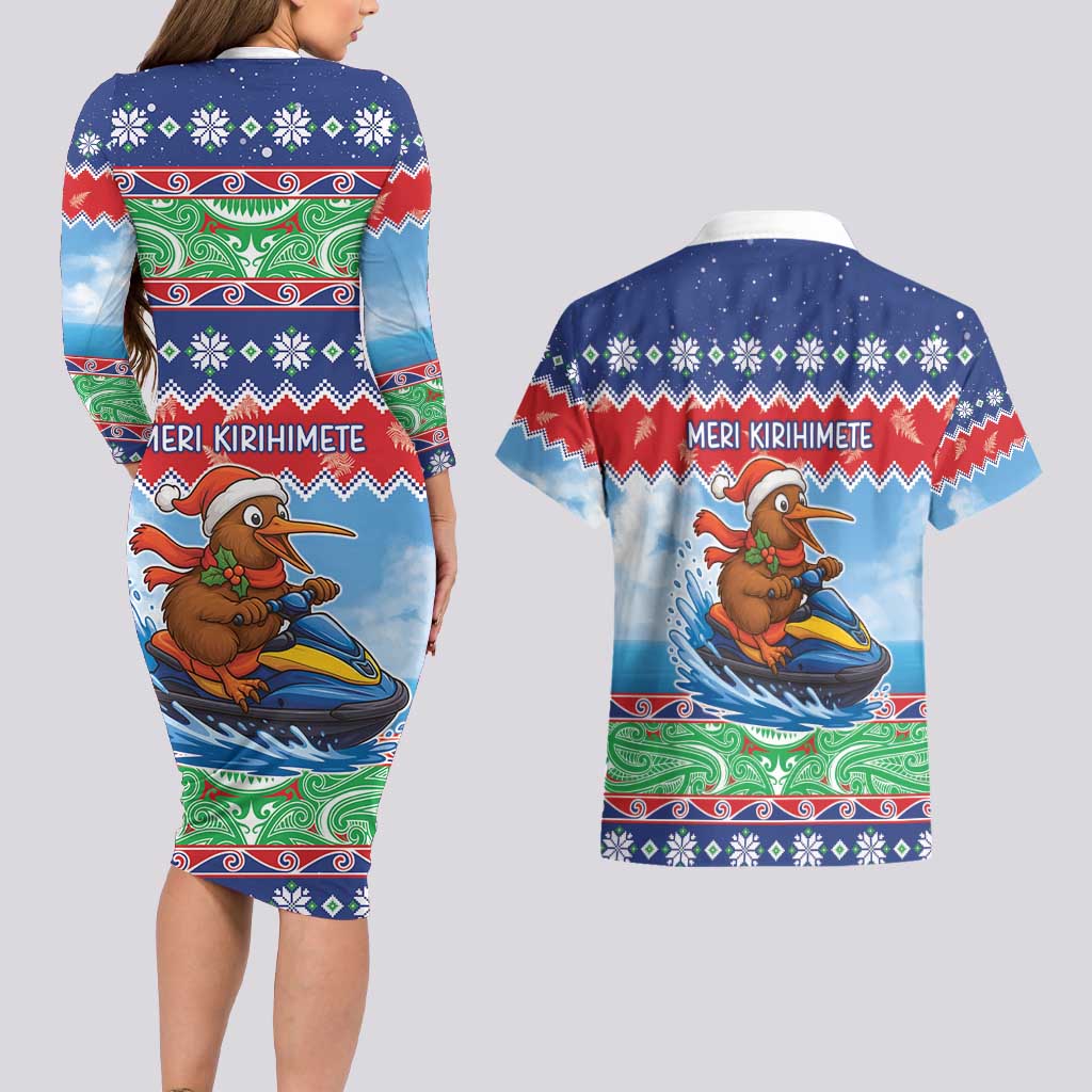 New Zealand Christmas Couples Matching Long Sleeve Bodycon Dress and Hawaiian Shirt Funny Jet Ride Kiwi Xmas - Polynesian Pride