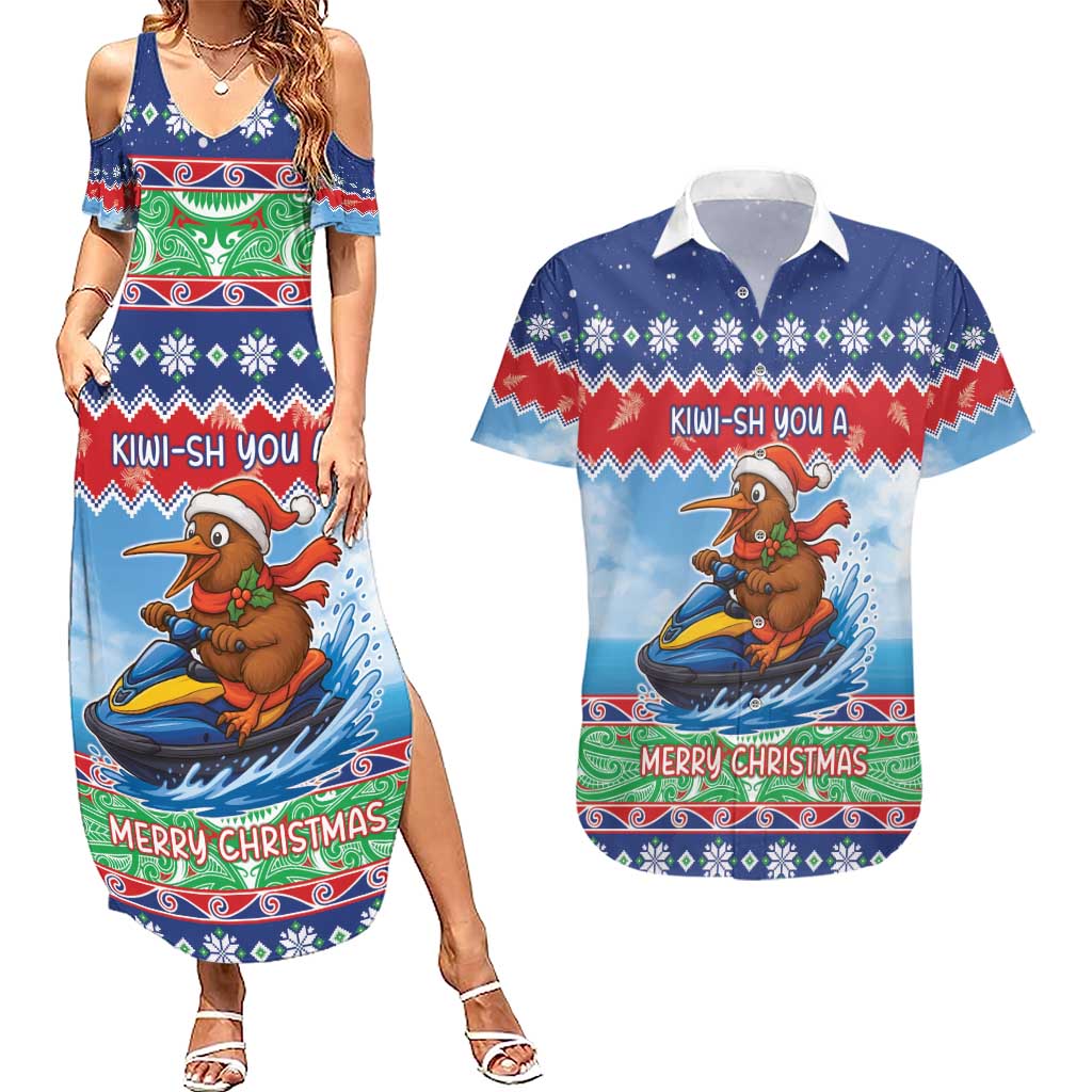 New Zealand Christmas Couples Matching Summer Maxi Dress and Hawaiian Shirt Funny Jet Ride Kiwi Xmas - Polynesian Pride