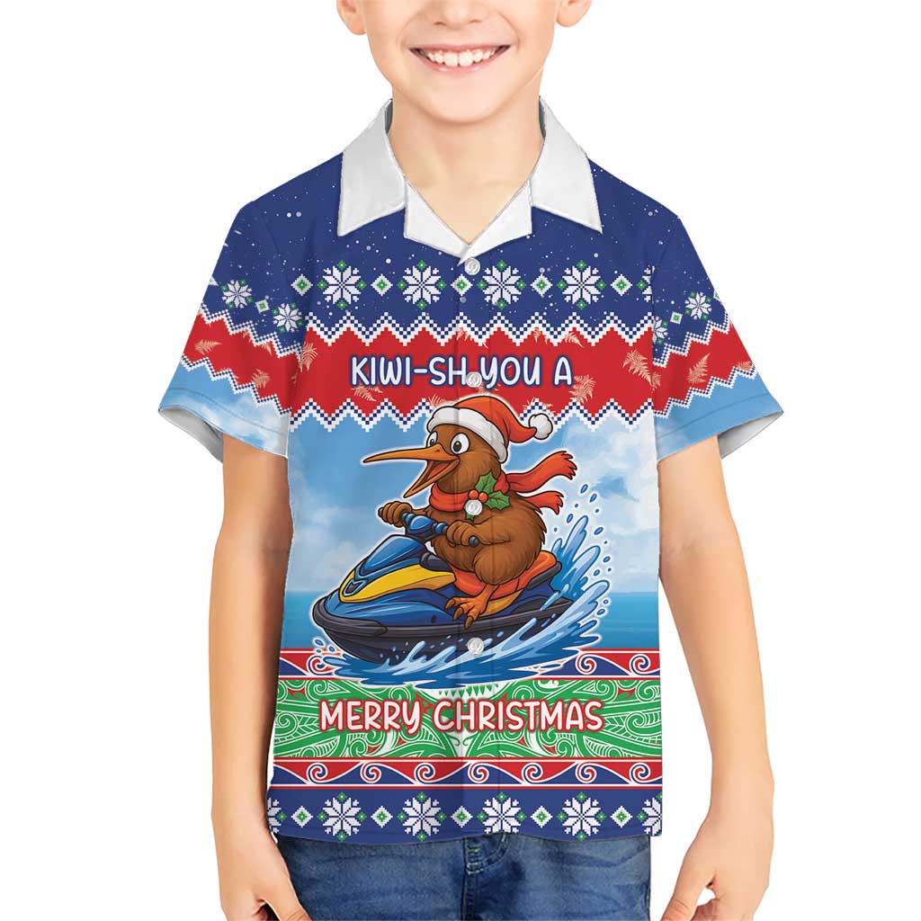 New Zealand Christmas Family Matching Short Sleeve Bodycon Dress and Hawaiian Shirt Funny Jet Ride Kiwi Xmas - Polynesian Pride