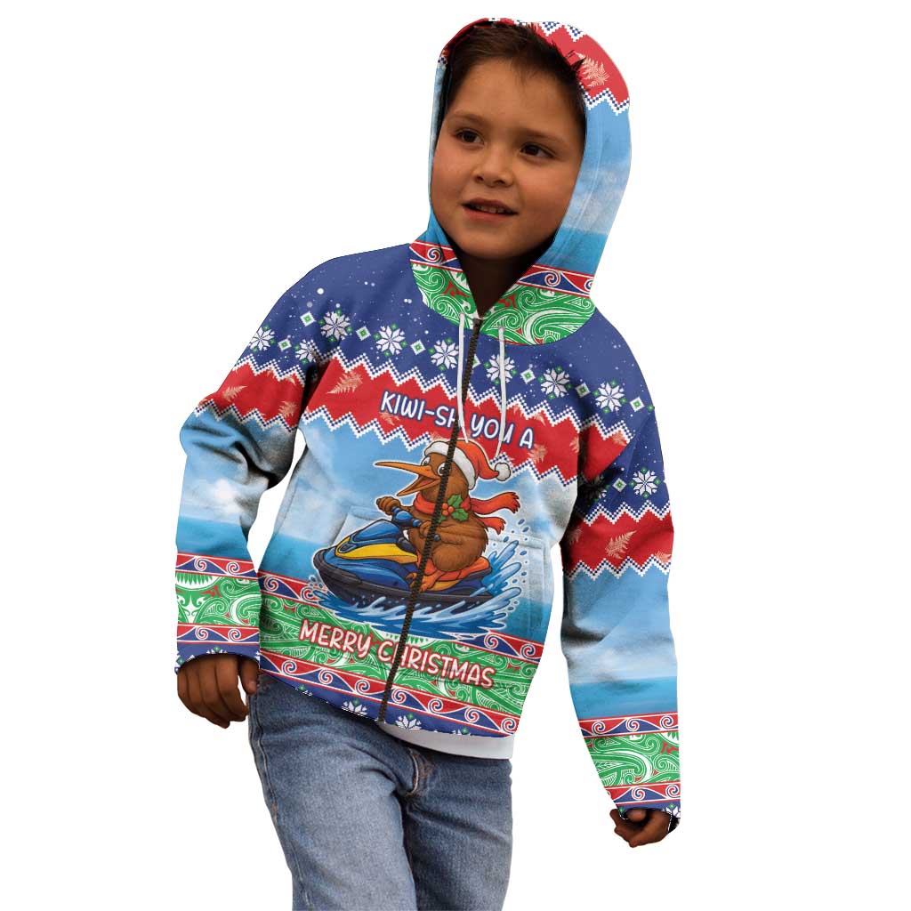 New Zealand Christmas Kid Hoodie Funny Jet Ride Kiwi Xmas - Polynesian Pride