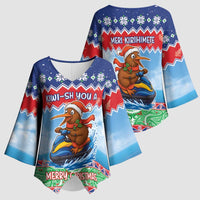 New Zealand Christmas Kimono Sleeve Blouse Funny Jet Ride Kiwi Xmas - Polynesian Pride