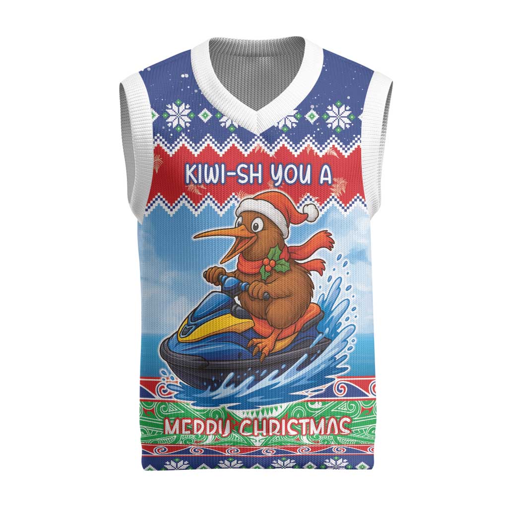 New Zealand Christmas Knitted V-Neck Vest Funny Jet Ride Kiwi Xmas - Polynesian Pride