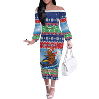 New Zealand Christmas Off The Shoulder Long Sleeve Dress Funny Jet Ride Kiwi Xmas - Polynesian Pride