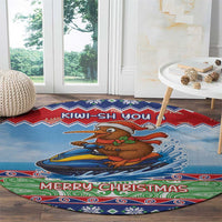 New Zealand Christmas Round Carpet Funny Jet Ride Kiwi Xmas - Polynesian Pride