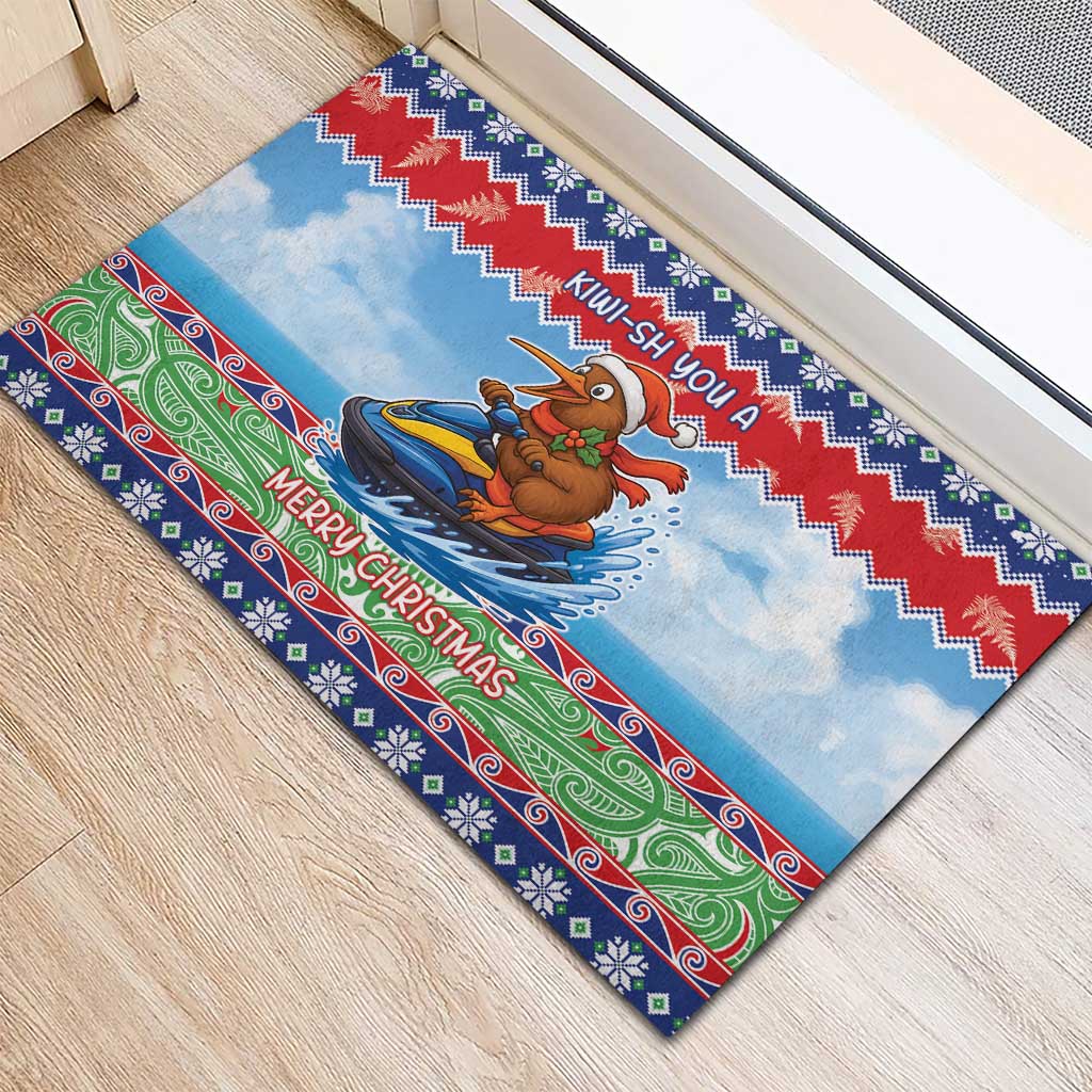 New Zealand Christmas Rubber Doormat Funny Jet Ride Kiwi Xmas - Polynesian Pride