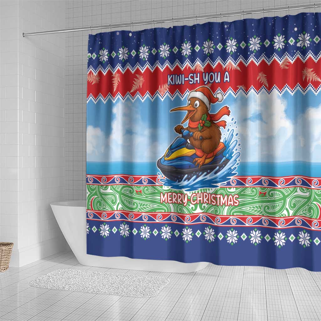New Zealand Christmas Shower Curtain Funny Jet Ride Kiwi Xmas - Polynesian Pride