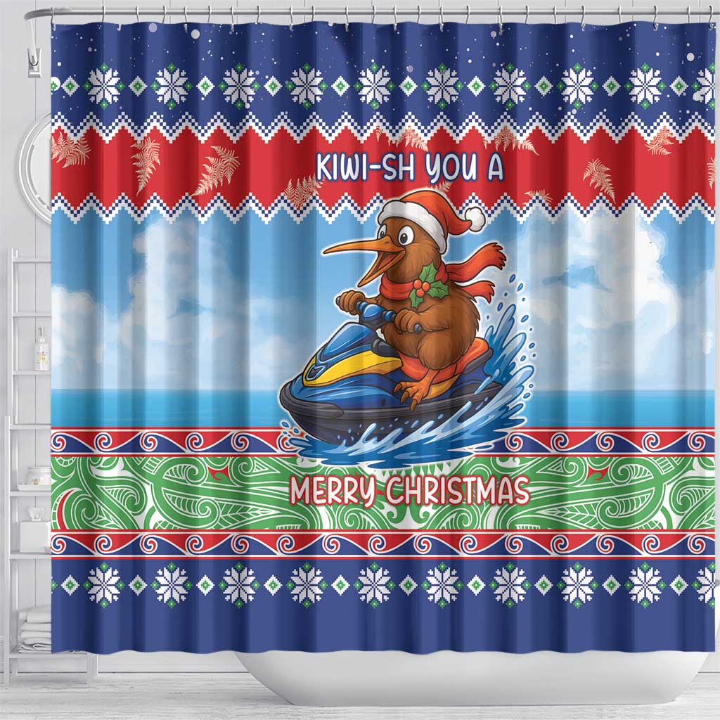 New Zealand Christmas Shower Curtain Funny Jet Ride Kiwi Xmas - Polynesian Pride