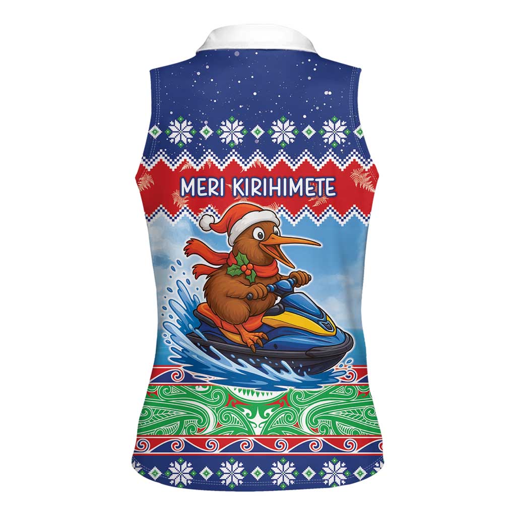 New Zealand Christmas Women Sleeveless Polo Shirt Funny Jet Ride Kiwi Xmas - Polynesian Pride
