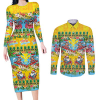 Hawaii Christmas Couples Matching Long Sleeve Bodycon Dress and Long Sleeve Button Shirt Mele Kalikimaka Tropical Vibes - Polynesian Pride