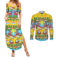 Hawaii Christmas Couples Matching Summer Maxi Dress and Long Sleeve Button Shirt Mele Kalikimaka Tropical Vibes - Polynesian Pride