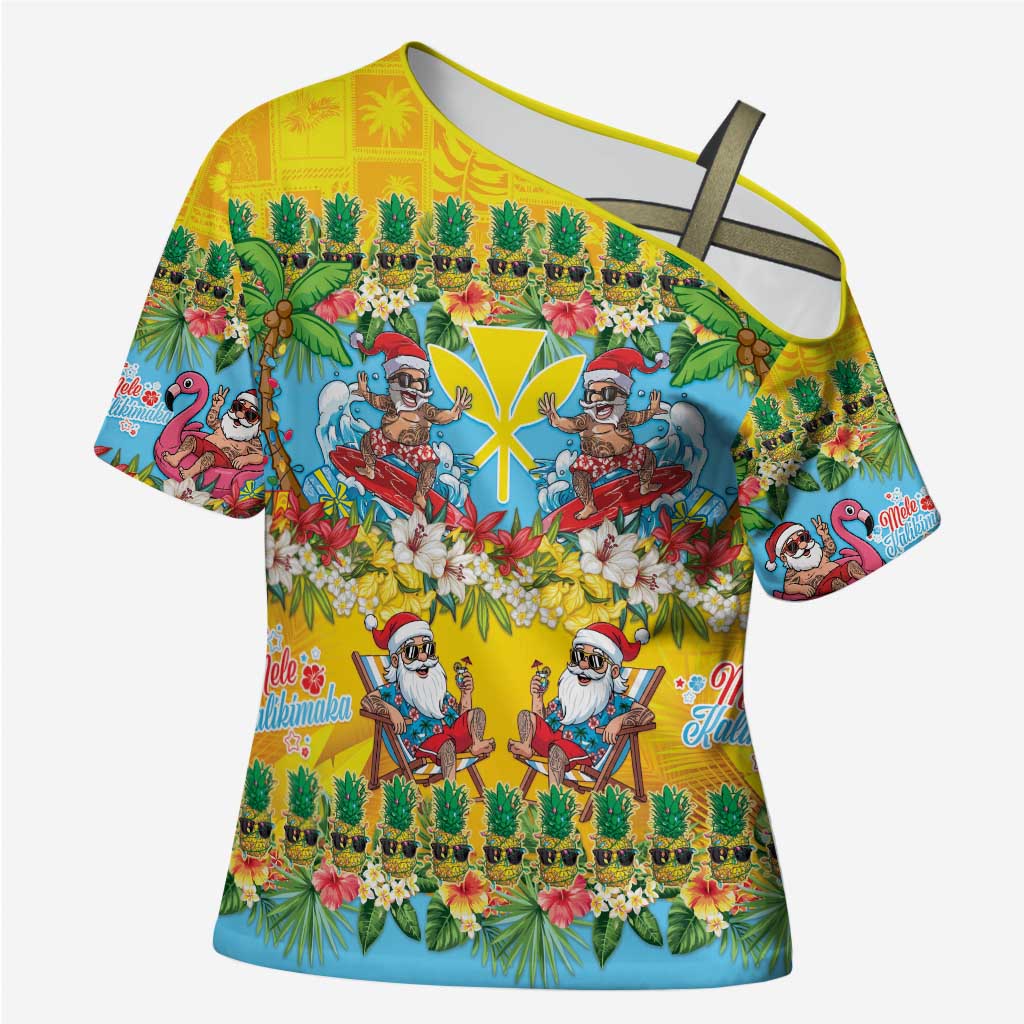 Hawaii Christmas Cross Shoulder Shirt Mele Kalikimaka Tropical Vibes LT05 Female Colorful - Polynesian Pride