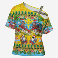 Hawaii Christmas Cross Shoulder Shirt Mele Kalikimaka Tropical Vibes LT05 Female Colorful - Polynesian Pride