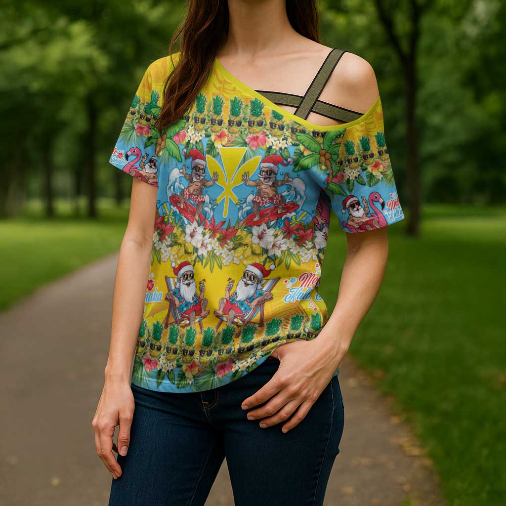 Hawaii Christmas Cross Shoulder Shirt Mele Kalikimaka Tropical Vibes LT05 - Polynesian Pride