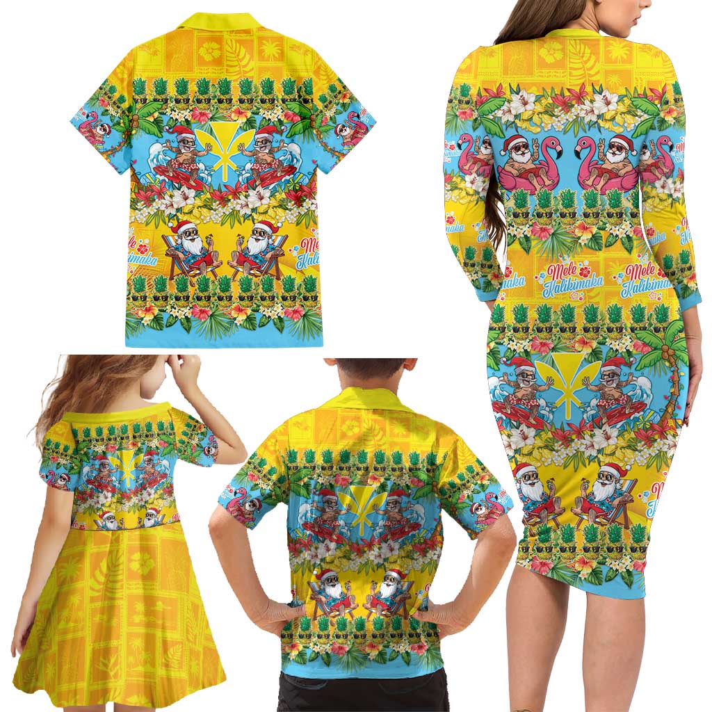Hawaii Christmas Family Matching Long Sleeve Bodycon Dress and Hawaiian Shirt Mele Kalikimaka Tropical Vibes - Polynesian Pride